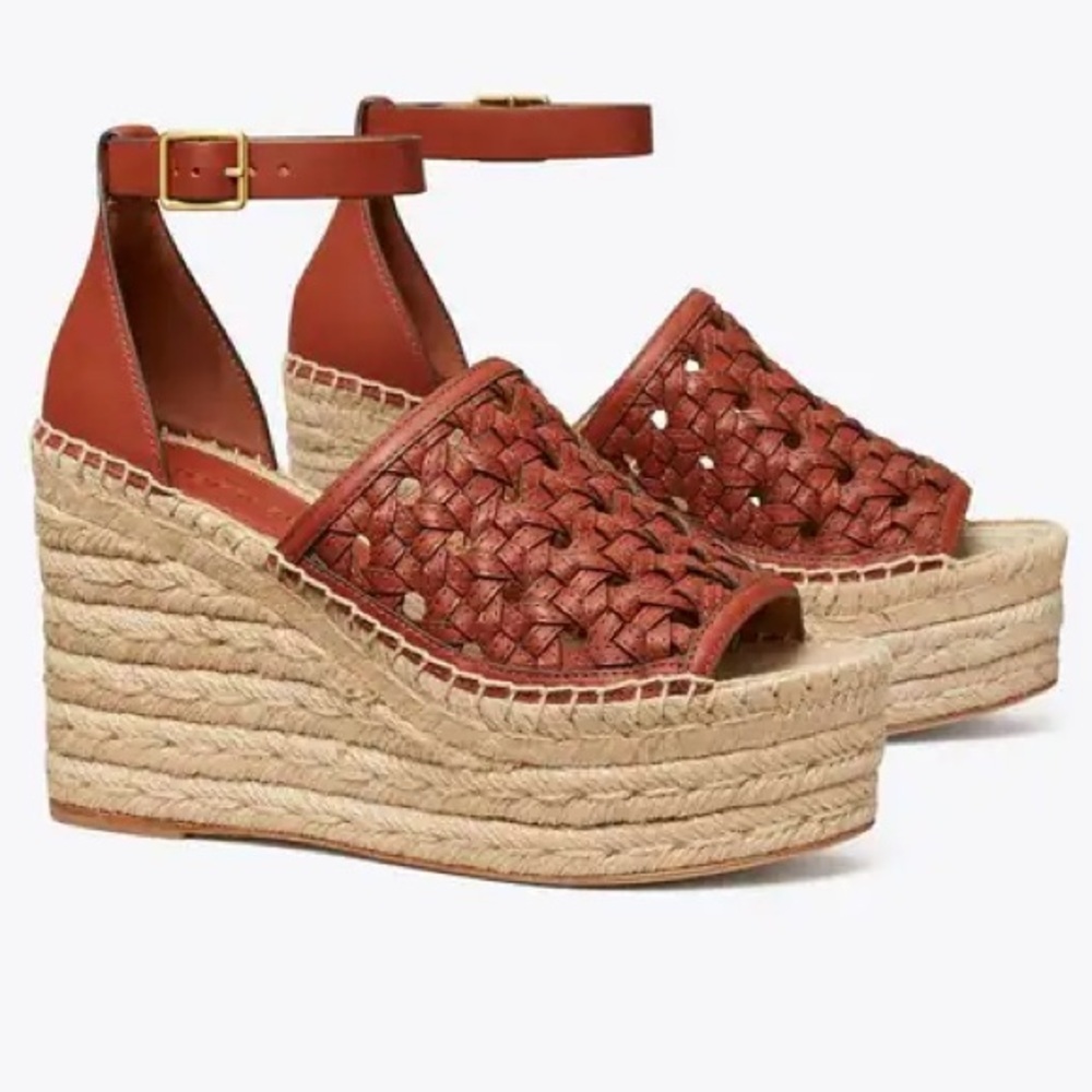 RARE Tory Burch Ret.$348 Basketweave Espadrille Wedge Platform Sandal—7.5